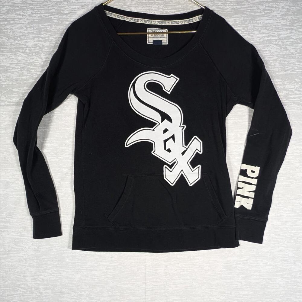 VS Pink Sweater Womens Medium Black White Sox MLB 5th & Ocean Long Sleeve